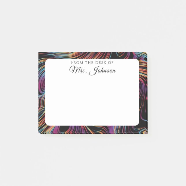 Modern Abstract Curled Rainbow Pattern Teacher Post-it Notes (Front)