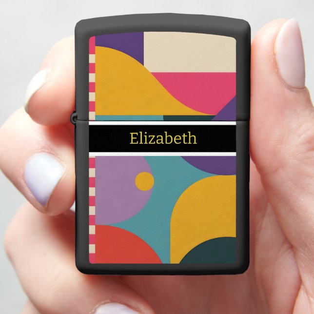 Modern Abstract Custom Name Geometric  Zippo Lighter (In Hand)