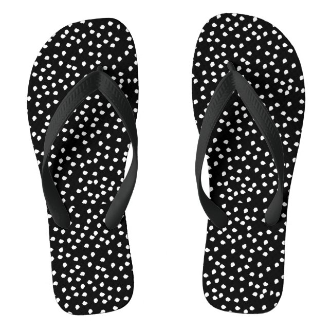 Modern Abstract Cute Polka Dot Black and White Flip Flops (Footbed)
