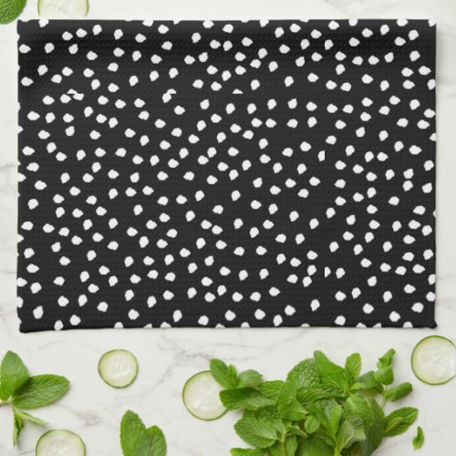 Modern Abstract Cute Polka Dot Black and White Kitchen Towel