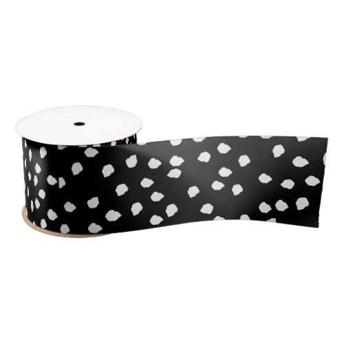 Modern Abstract Cute Polka Dot Black and White Satin Ribbon