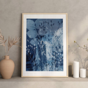 Modern Abstract Cyanotype Blue Botanical Poster