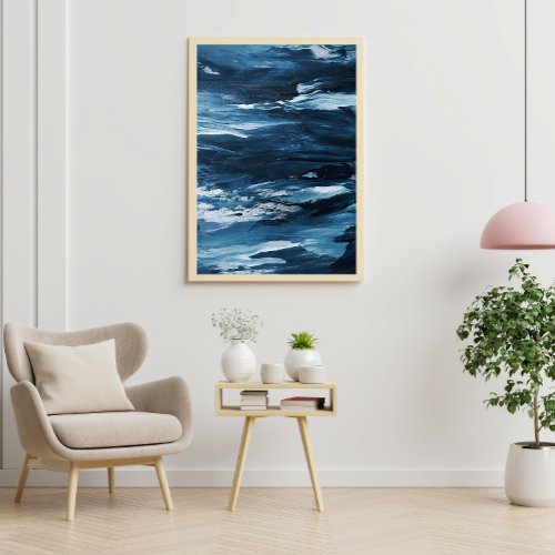 Modern Abstract Dark Blue Oil Paints Poster