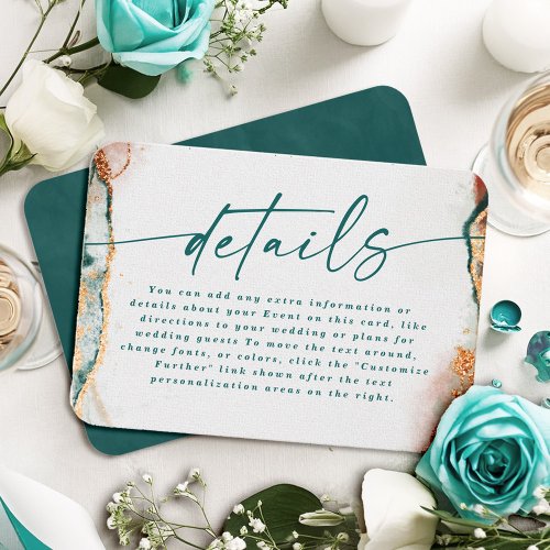 Modern Abstract Dark Teal  Copper Wedding Details Enclosure Card