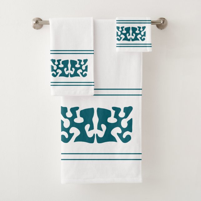 Modern Abstract dark teal shape art Bath Towel Set (Insitu)