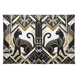 Modern Abstract Decorative Black Cat Cloth Table Placemat