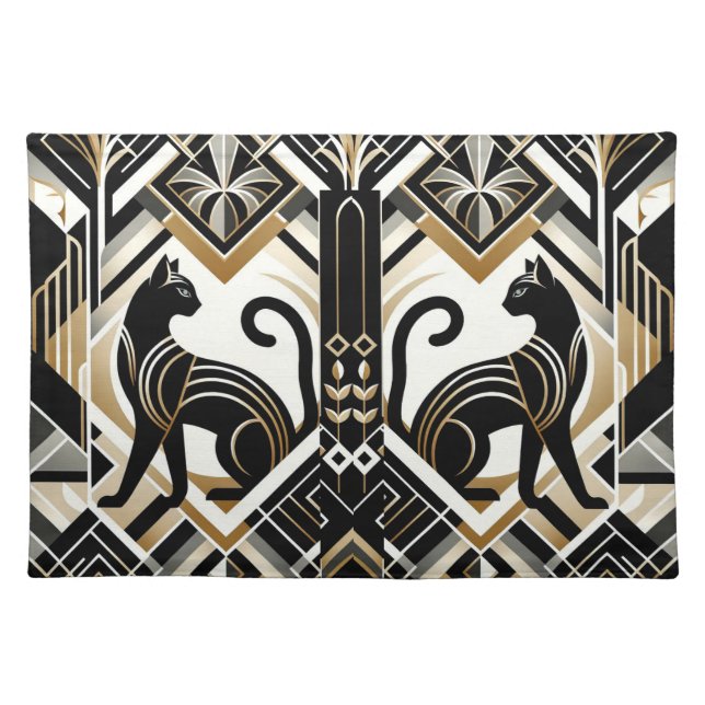 Modern Abstract Decorative Black Cat Cloth Table Placemat (Front)