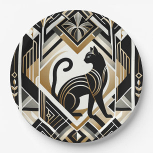 Modern Abstract Decorative Black Cat Paper Plate