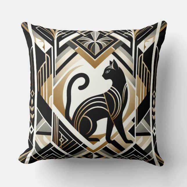 Modern Abstract Decorative Cat Throw Pillow (Front)