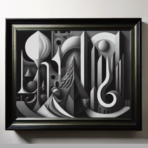 Modern Abstract Design Black Cubism Surrealism 45 Poster