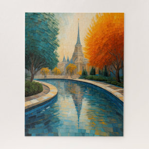 Modern Abstract Design Gold Orange Blue European Jigsaw Puzzle