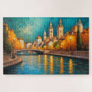 Modern Abstract Design Gold Orange Blue European  Jigsaw Puzzle