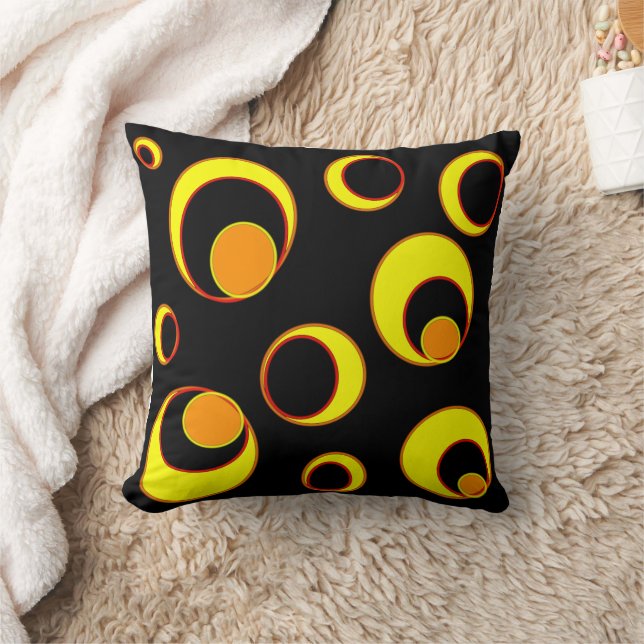 Modern abstract design, yellow circles on black  throw pillow (Blanket)