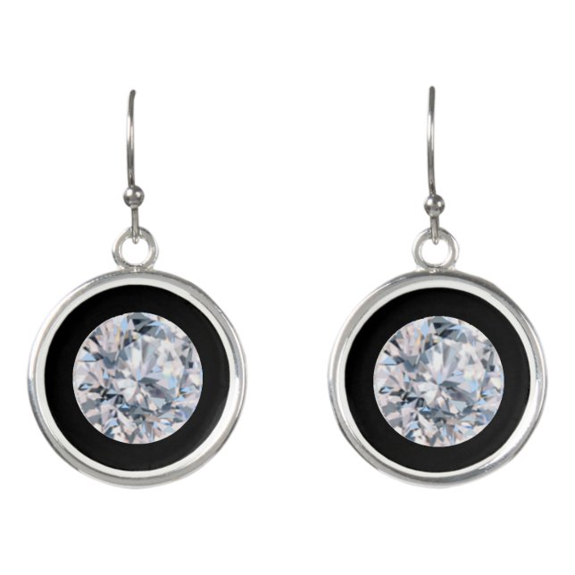 Modern abstract diamond on black earrings (Front)