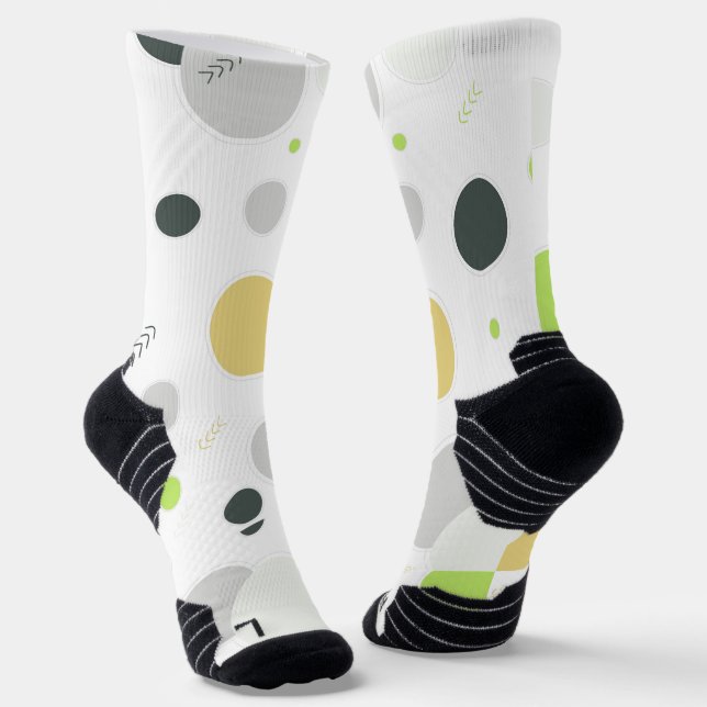 Modern Abstract Dot Pattern Socks-White, Grey,Lime Socks (Angled)