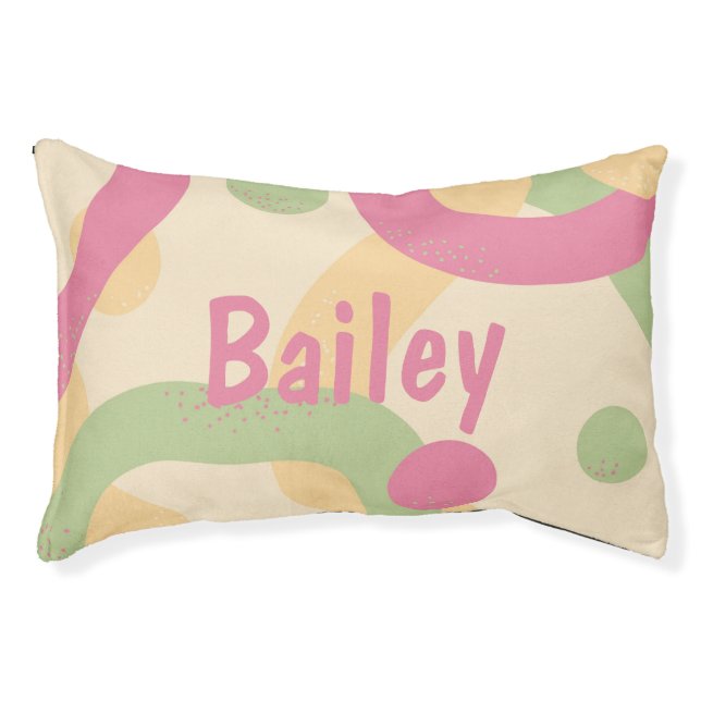 Modern Abstract Dots and Lines Colorful Dog Name Pet Bed (Front)