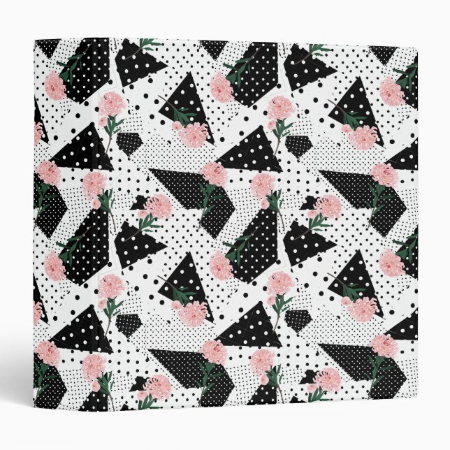 Modern Abstract  Dots and Pink Flowers 3 Ring Binder (Front/Spine)