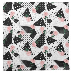 Modern Abstract Dots and Pink Flowers Cloth Napkin