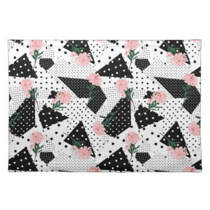Modern Abstract  Dots and Pink Flowers Cloth Placemat