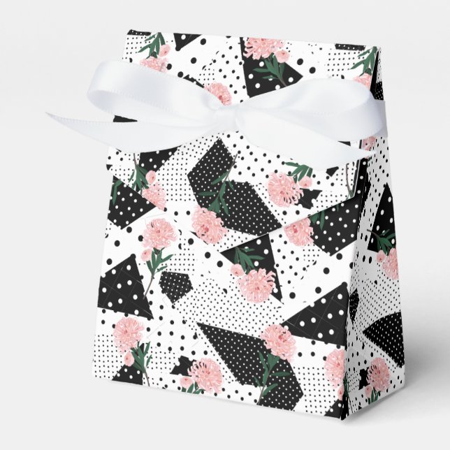 Modern Abstract  Dots and Pink Flowers Favor Boxes (Front Side)