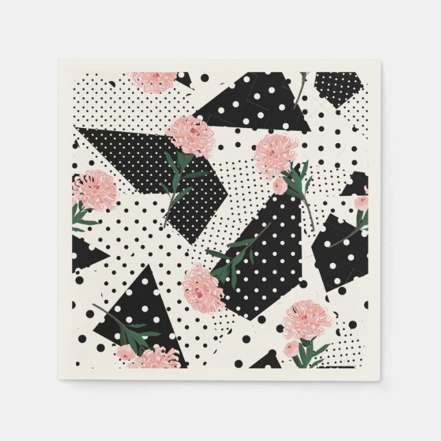 Modern Abstract  Dots and Pink Flowers Napkins (Front)
