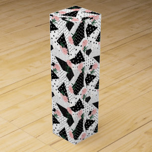 Modern Abstract Dots and Pink Flowers Wine Box