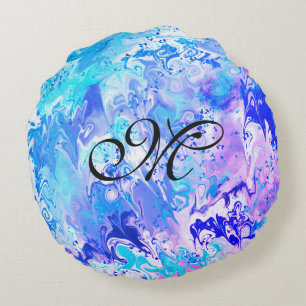 Modern Abstract Double Sided 2 Designs Monogrammed Round Pillow