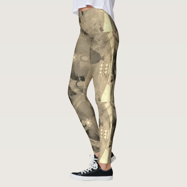 MODERN abstract draw in-light-brown-gold-black -  Leggings (Left)