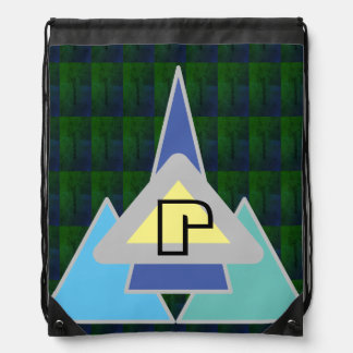 MODERN abstract draw in-olive green-blue mosaic Drawstring Bag