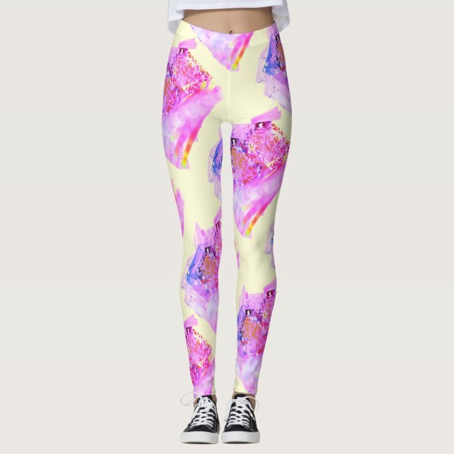 MODERN abstract draw in-yellow-light-pink-purple Leggings (Front)