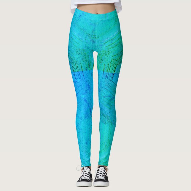 MODERN abstract drawing in-light-green-mosaic Leggings (Front)