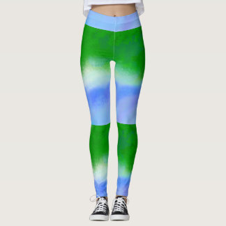 MODERN abstract drawing in-sky-blue-green-mosaic Leggings