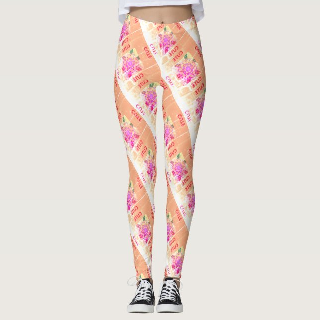 MODERN abstract drawing-pink-light-brown-mosaic Leggings (Front)