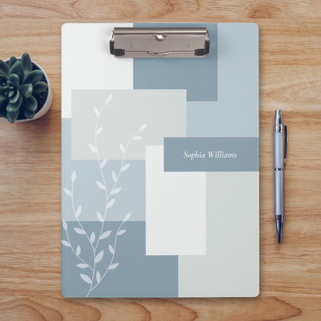 Modern Abstract Dusty Blue White Leaf Clipboard (Creator Uploaded)