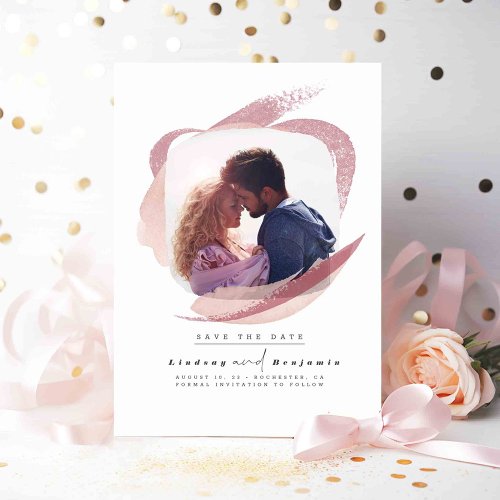 Modern Abstract Dusty Pink Save The Date Photo
