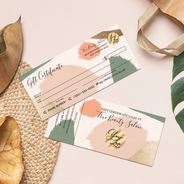Modern Abstract Earth Tones Gold Gift Certificate (Creator Uploaded)