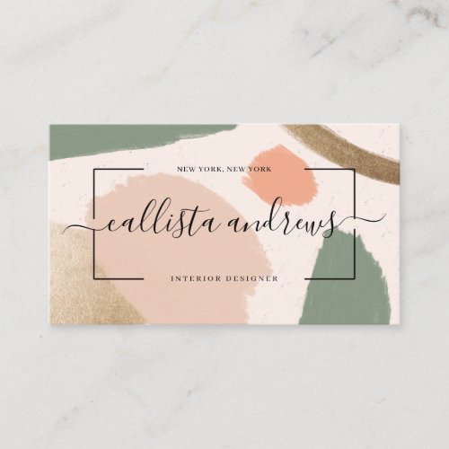 Modern Abstract Earth Tones Gold Signature Script Business Card