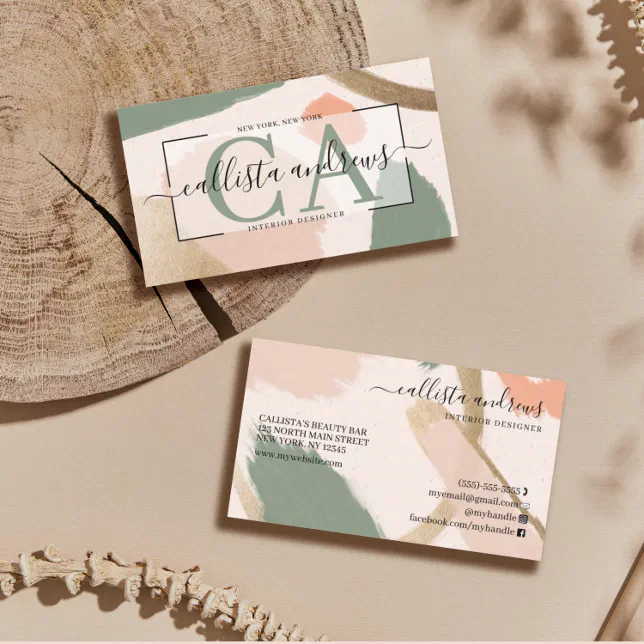 Modern Abstract Earth Tones Gold Signature Script Business Card | Zazzle