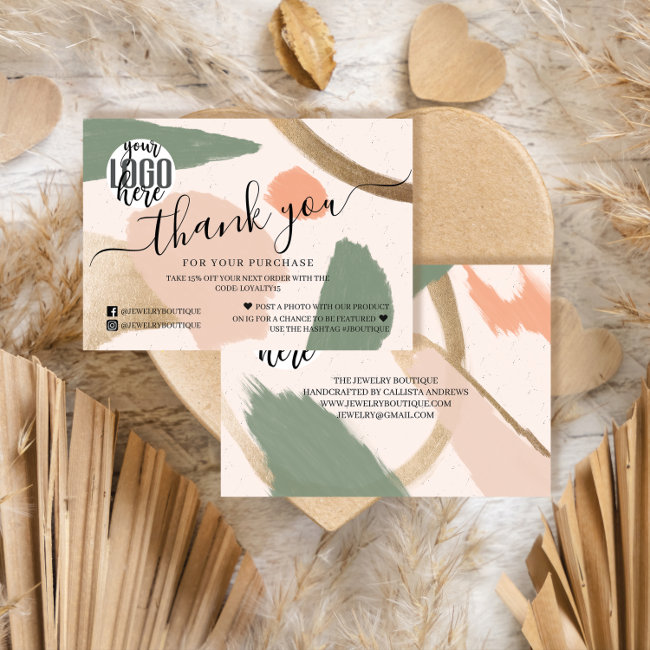 Modern Abstract Earth Tones Gold Thank You Business Card