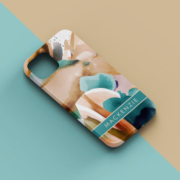 Modern Abstract Earth Tones Terracotta Teal  Case-mate Iphone 14 Pro Max Case by aurorameadowsdesign at Zazzle