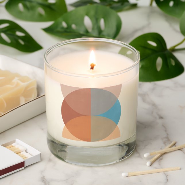 Modern Abstract Earthy Tones Geometric Watercolor  Scented Candle (Lit)
