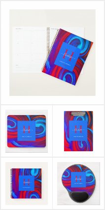 Modern Abstract Electric Blue Orange Monogrammed 