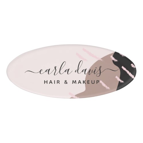 Custom Name Tags 14 Modern Abstract Elegant Blush Pink Makeup Artist Name Tag