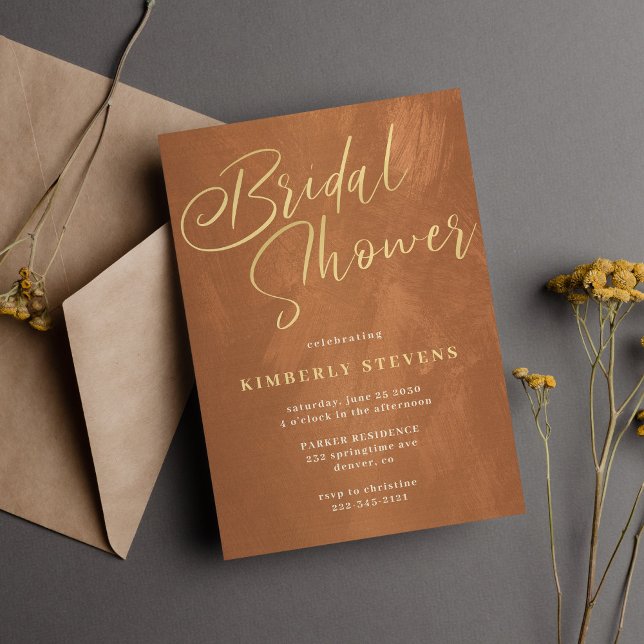 Modern abstract elegant gold script bridal shower invitation (Creator Uploaded)