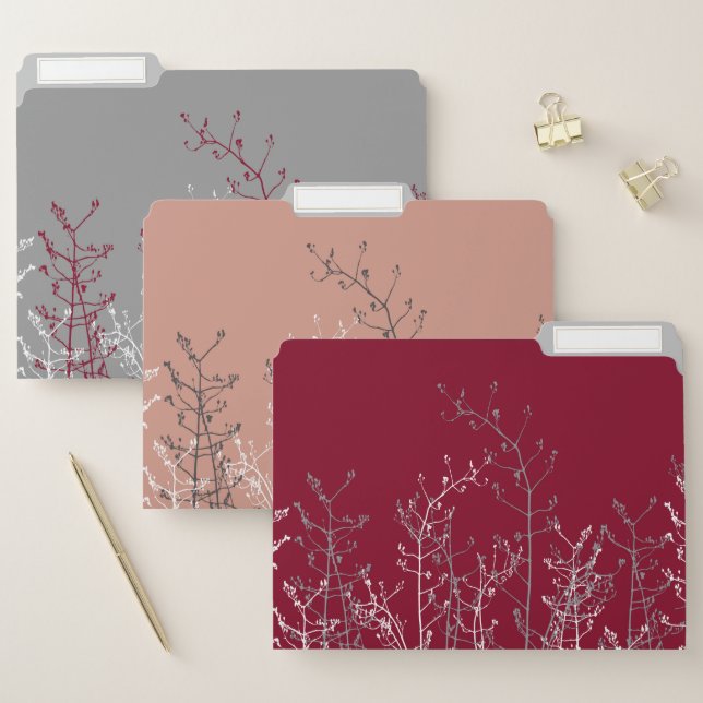 Modern Abstract Elegant Pink Grey Burgundy Floral File Folder (Set)