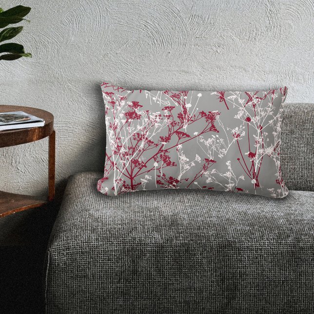 Modern Abstract Elegant Wildflowers Gray Burgundy Lumbar Pillow (Creator Uploaded)