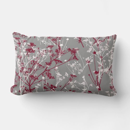 Modern Abstract Elegant Wildflowers Gray Burgundy Lumbar Pillow