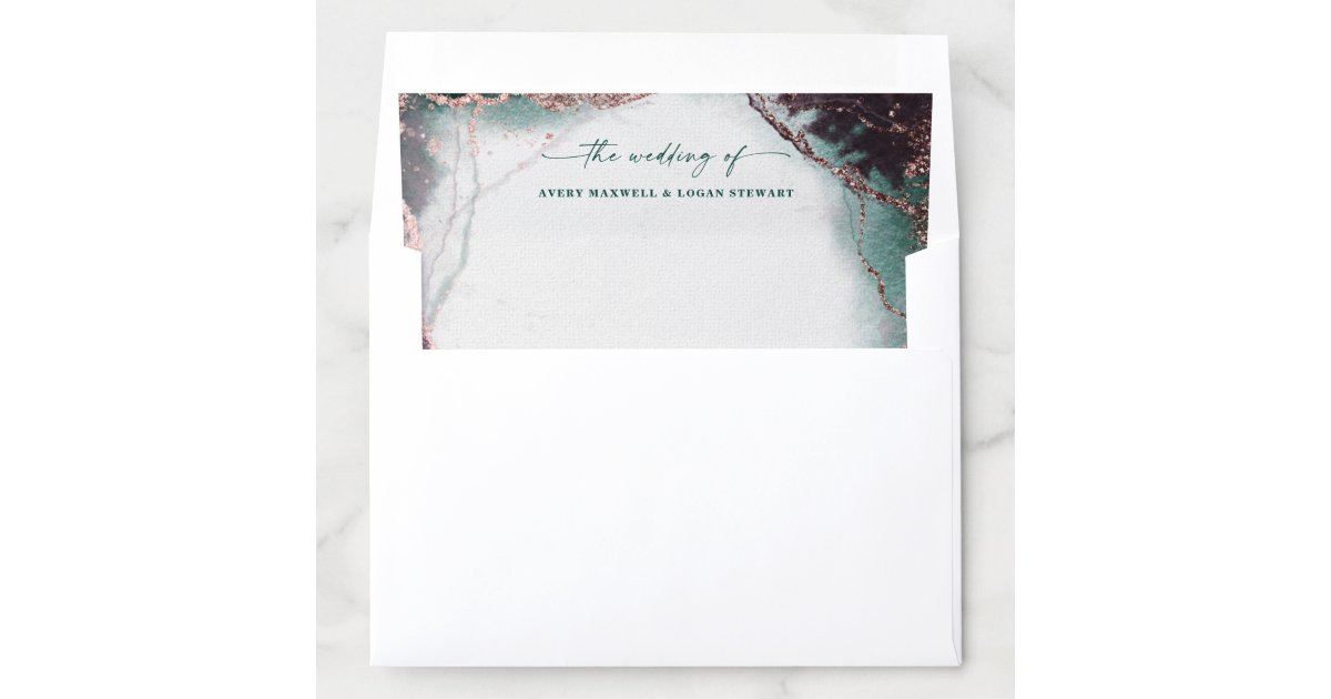 Modern Abstract Emerald Green 5x7 Wedding Envelope Liner