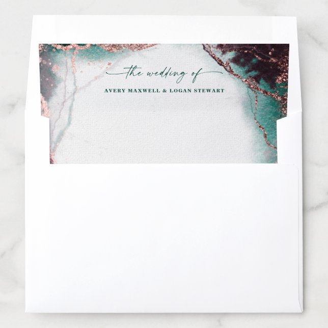 Modern Abstract Emerald Green 5x7 Wedding Envelope Liner (In Envelope)