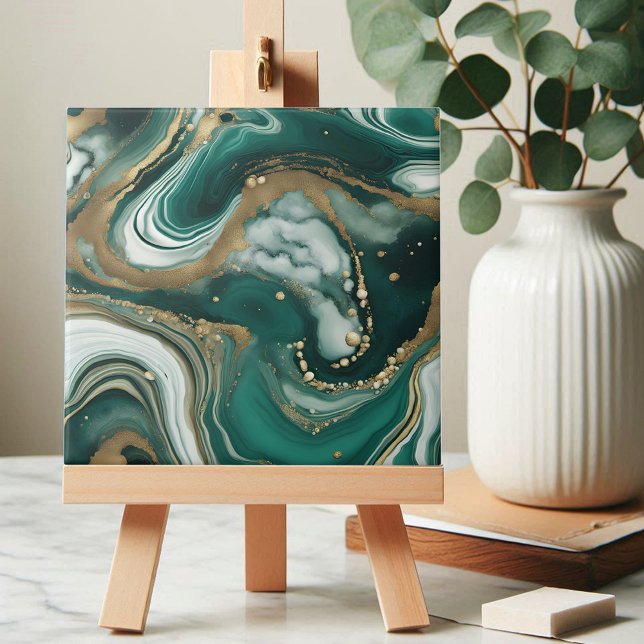 Modern Abstract Emerald Green and Gold Marble Ceramic Tile (Creator Uploaded)